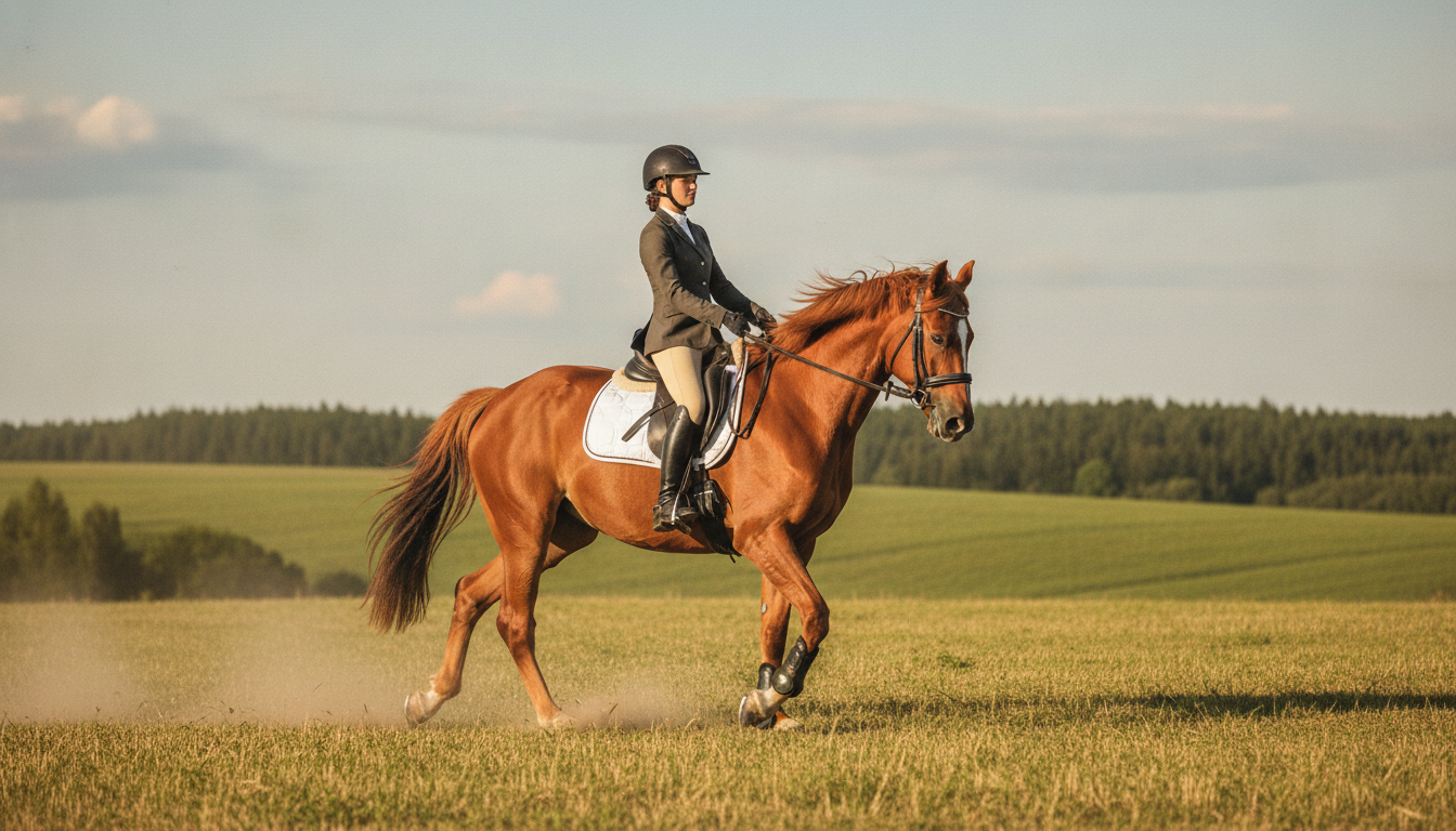 Reiter und Pferd in harmonischer Haltung, wobei Gewicht und Körperproportionen beachtet werden, um eine gesunde Reitbeziehung zu fördern.